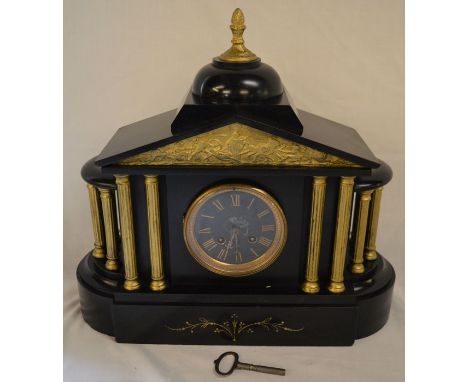 Late 19th/early 20th century black slate mantel clock with bell chime &amp; Japy Freres movement&nbsp;