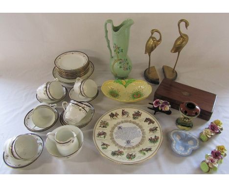 Heathcote Sheraton part tea set, Aynsley Grand National plate, Carlton ware bowl, Crown Devon green vase, Wedgwood jasperware