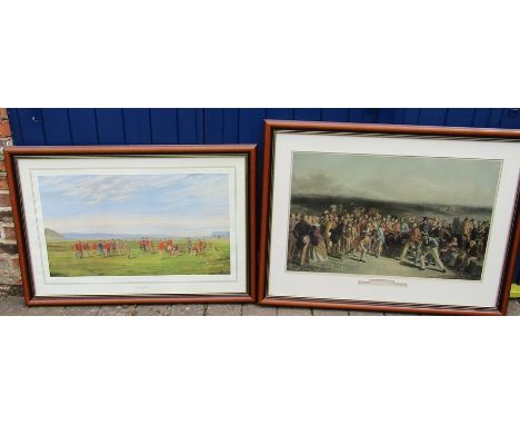 Large framed limited edition print 'The first tee at Westward Ho!' by F P Hopkins 440/850 107 cm x 72 cm (size including fram