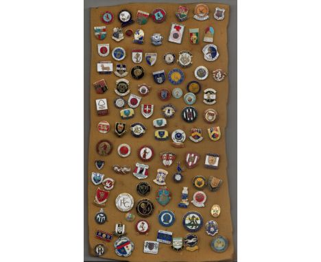 Football Pin Badge collection over 80 vintage badges from the English football league includes Liverpool, Chelsea, Manchester