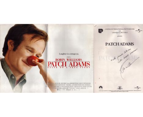 Robin Williams signed Patch Adams press pack with unsigned original poster. Good condition. All autographs come with a Certif