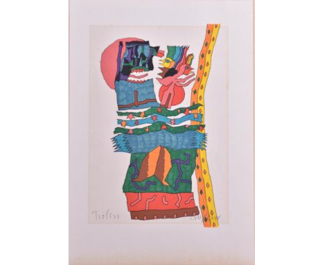   Heinz TRÖKES (1913-1997)  "Maske / Vogel" Grafik - Farbsiebdruck, 39,5 cm x 27,5 cm, Nr. 71/75, links unten handsigniert,  
