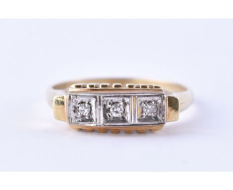   Damen Brillantring  GG 585/000, 3 Brillanten zusammen ca. 0,25 ct, RG ca. 54, Gesamtgewicht ca. 2,6 g        Ladies diamond