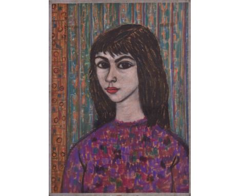   Harald HAKENBECK (1926)  "Portrait seiner Frau Hildegart" Zeichnung - Farbölkreide, 55 cm x 40 cm, links oben seitlich sign
