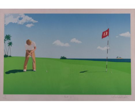   Michael WELLER (1946)  "Putt I " Grafik - Siebdruck, Passepartoutausschnitt, 33 cm x 48 cm, rechts unten handsigniert, mitt