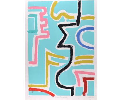   Brian KELLY (1946-2002)  "Pankow- Parklandschaft" Grafik- Farbsiebdruck auf Bütten, 107,5 cm x 78,5 cm, rechts unten handsi