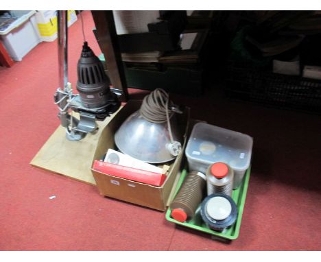 An Opemus II Photographic Enlarger, (mounted), developing equipment, shade,. tank, timer, etc- untested, sold for parts only.