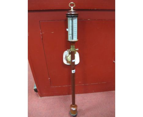 Reproduction Mahogany and Brass Ships Barometer, with a silver dial, wall bracket. 