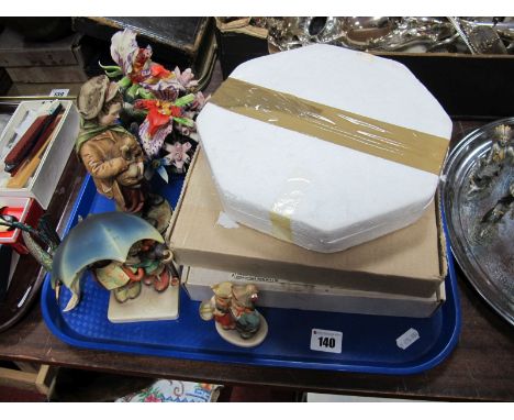 Capo Di Monte Floral Posy, a B. Merli figure, two by Hummel (damages) Goebel Bird, three plates:- One Tray