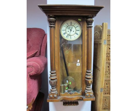 XIX Century Walnut Cased Viennese Wall Clock, with eight day movement, Roman numerals to cream dial. 
