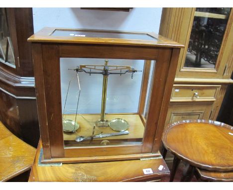 A Quality Pair of Early XX Century 'Victor' Apothecary Scales, in a mahogany case with weight tools. 