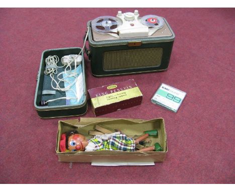 Phillips Twin Track Tape Recorder, type AG 8107/00, Kershaw King Penquin Camera, Pelham Puppet 'Macboozle'.
