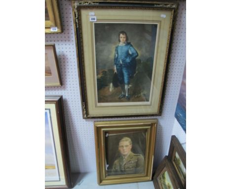 A Print of Edwardian VIII, in army uniform, together with a print after T.Gainsborough "Blue Boy" engraved by A.Hogg signed l