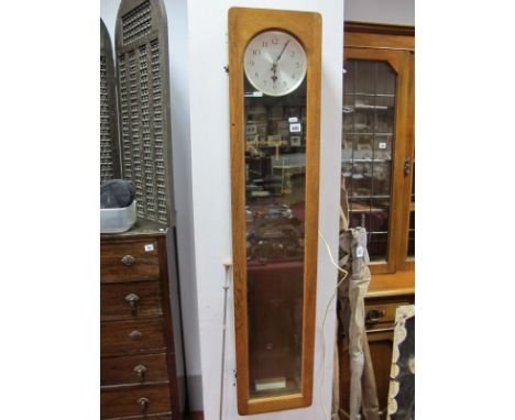 A Late XX Century Synchronome Electric Works Clock, in a glazed oak case, 127.5cms high.