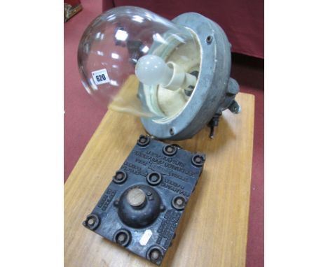FLP Flameproof Light, numbered 012766, 250 max voltage. FLP2641/FLP2642, 36cms tall upright including domed glass shade. Toge