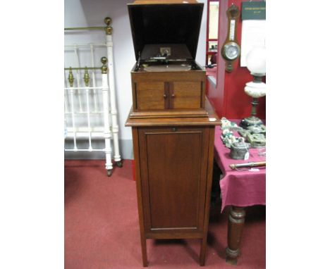 Early XX Century His Masters Voice Mahogany Cased Gramophone, together with a Mahogany Music Cabinet with a moulded edge, hin