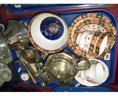 Button Hook, glove stretchers, folding pocket knives, plated ware, Royal Albert cups and saucers, cake slice, thimble etc:- O