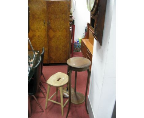 An Edwardian Mahogany Plant Stand, circular top and conforming undertier, each with boxwood stringing, together with a mahoga