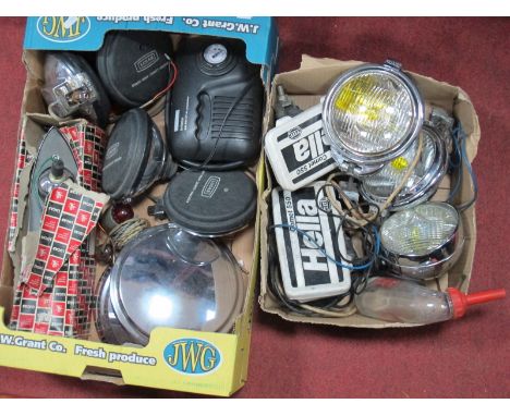 Raydyot Sealed Beam Car Lights, Lucas Quartz-Halogen, Lucas Brake Light Panel, Hub Caps, Hella Comet 550 Lights, Lucas Batter
