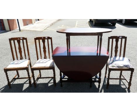 Five pieces of Furniture: Barley twist chairs x 3, Mahogany gate leg table &amp; a later coffee table. (5)