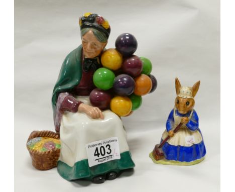 Royal Doulton character figure Balloon Seller HN1315 and Bunnykins figure Clean Sweep D86(2)