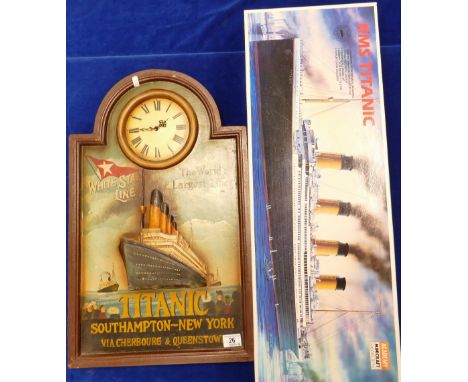 Boxed Academy Minicraft Model Kit RMS Titanic and a clock: 1/350th scale together with similar novelty wall clock. (2)