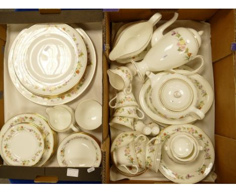 Wedgwood dinner &amp; tea ware in the Mirabelle design:, comprising teapot, coffee pot, various plates etc (2 trays, 52 items