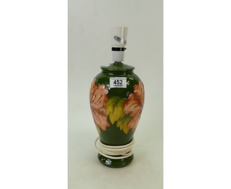 Moorcroft Hibiscus on Green Ground lamp base: height to fitting 29cm