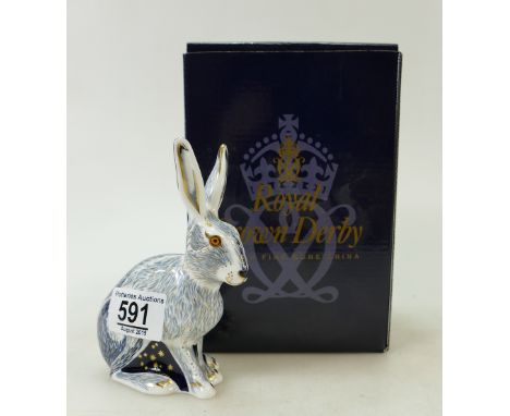 Royal Crown Derby paperweight Star Light Hare: Boxed with gold stopper