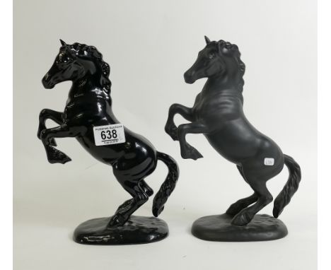 Beswick rearing black Welsh Cobb on base 1014: together with Royal Doulton matt similar item ( 2nds) (2)