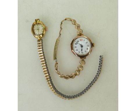 Early 20th Century ladies 9ct Gold Wristwatch: on rolled gold bracelet together with later Oris branded item(2)