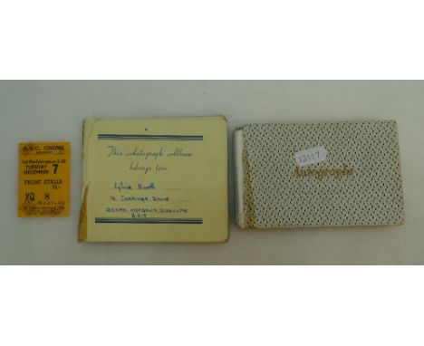 2 x Autograph books inc. Beatles ticket: Two original autograph books, both kept by a Sylvia Booth from Stoke on Trent. Sylvi