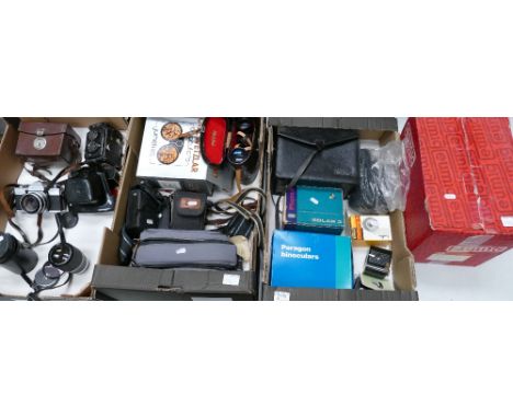 A large collection of photographic equipment to include: Rolleiflex Compur TLR camera, cased(Zeiss Tessar fitted), Praktica L