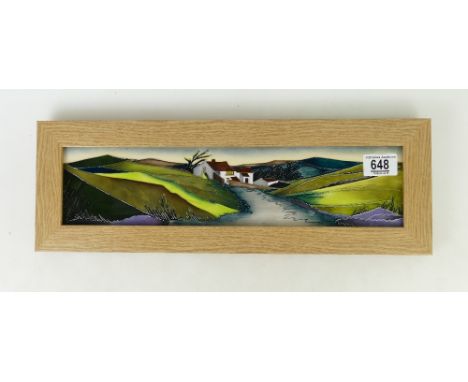 Moorcroft Kerry Goodwin designed tubelined plaque: with wild landscape scene , boxed , 47 x 16cm