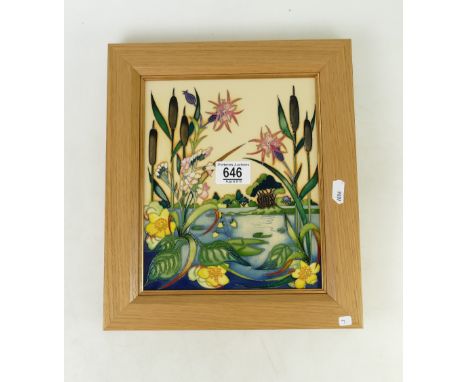 Moorcroft Lakeside plaque: Nicola Stanley, dated 2015, 27 x 31cm