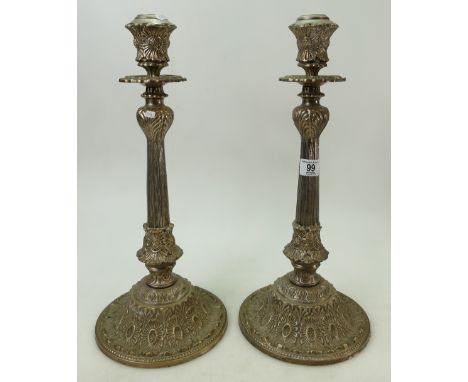 Nickel Plated Oversized Modern Candlesticks: Stick height 49cm. (2)