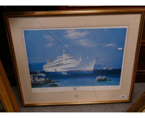 Large Limited Edition Colin Verity Framed Print: Print to commemorate P&amp;O Ferries Cranberras Maiden Voyage, 82 x 66cm.