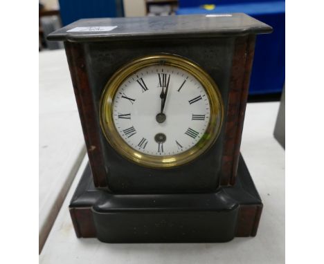 Black Slate And Marble Mantel Clock: Clock height 23cm.