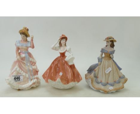 Coaplort lady figure Spanish Serenade: ( damage to fan) , Royal Doulton figure Sharon HN3603 and similar Coalport item(3)