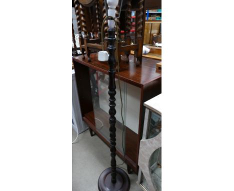 Bookcase and Lamp: Mid Century glass fronted 2 shelf bookcase together with a bobbin turned standard lamp. (2)