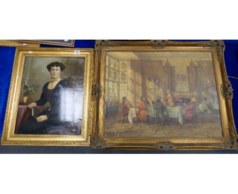 Oil on Canvas Victorian portrait &amp; later Framed print (2):