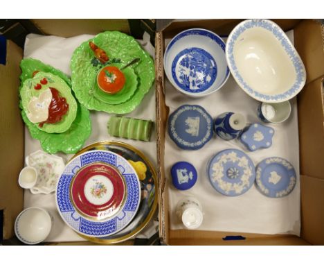 A mixed collection of items to include: A dipped blue and Jasperware Wedgwood items, Carltonware Australian patterned pieces,