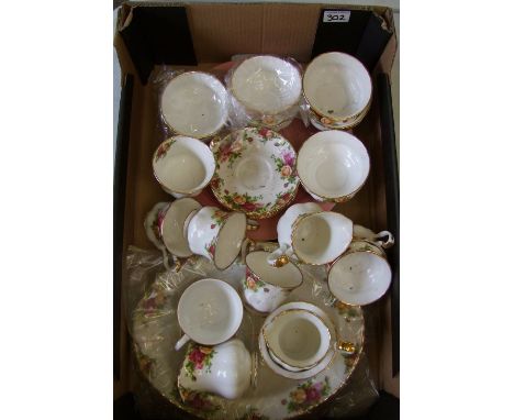 A collection of Royal Albert Old Country Roses:  Cups, saucers, sugar bowls etc.