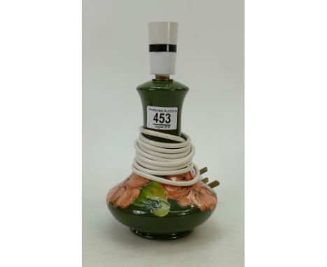 Moorcroft Hibiscus on Green Ground lamp base: height to fitting 19cm