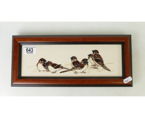 Moorcroft Tree Sparrow plaque, numbered edition, boxed 37 x 16cm