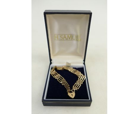 9ct gold gate bracelet: 9ct hallmarked 4 bar gate bracelet, 7.8 grams