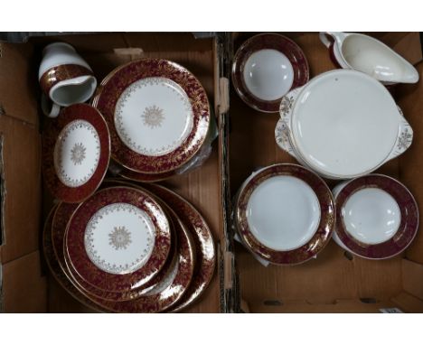 J and G Meakin Dinnerware: Collection includes Serving platers, tureens, plates, bowls, etc. (2 Trays)