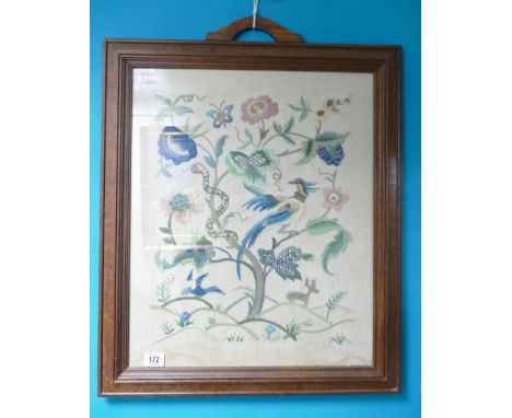 Oak Framed floral decorated woolen tapestry fire screen: Tapestry size 58 x 48cm.