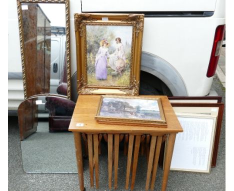 A collection of items: Items to include Mid Century nest of tables, wall mirrors, framed prints etc. (10)