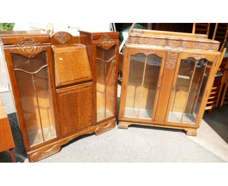 Light Oak 1930's display cabinet &amp; similar Bureau type unit. (2) 